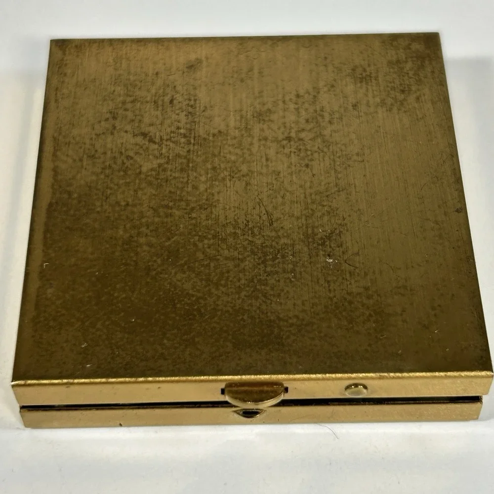 Vintage Compact Case w/Powder Puff, Gold Tone, Hand Painted Flowers READ
